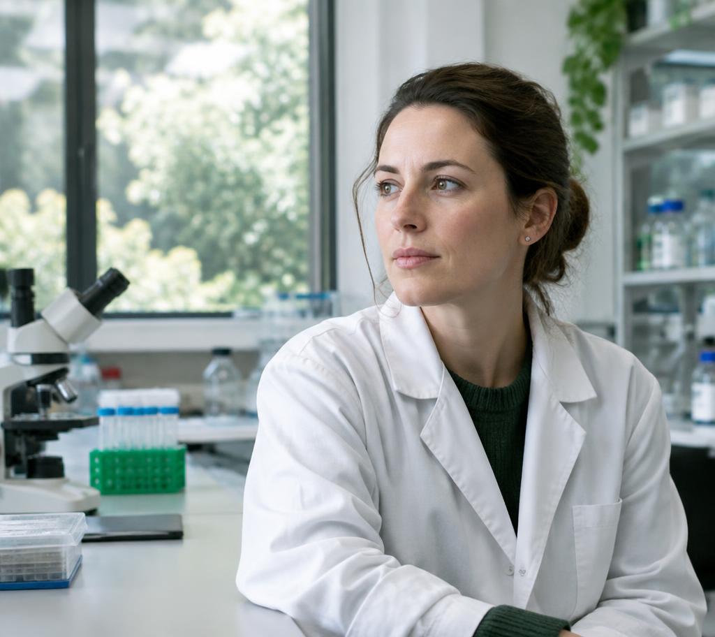 Scientist in a bright biotechnology laboratory